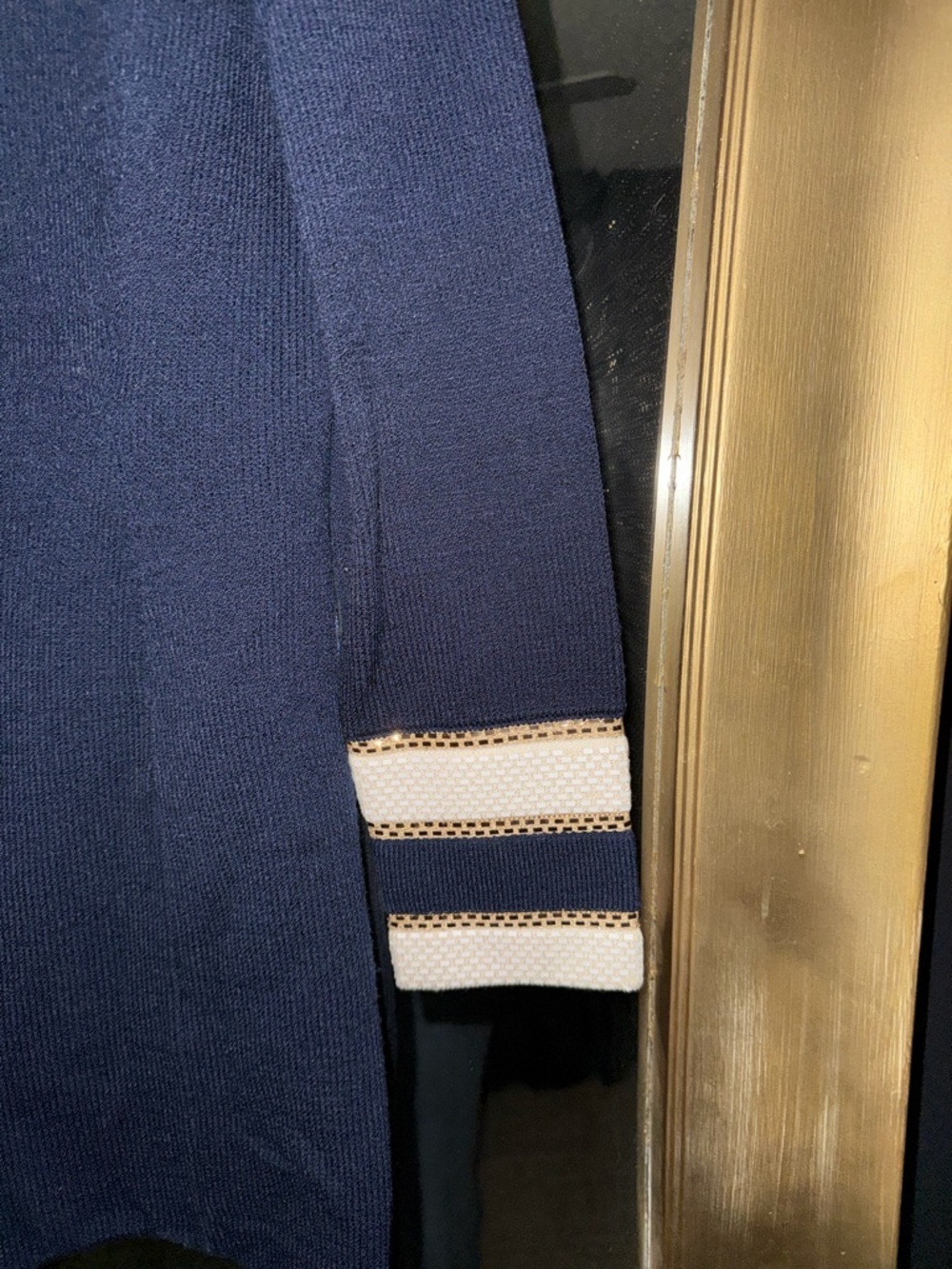 St John classic Navy Knit Cardigan with Gold Glitter beaded - Picture 5 of 11